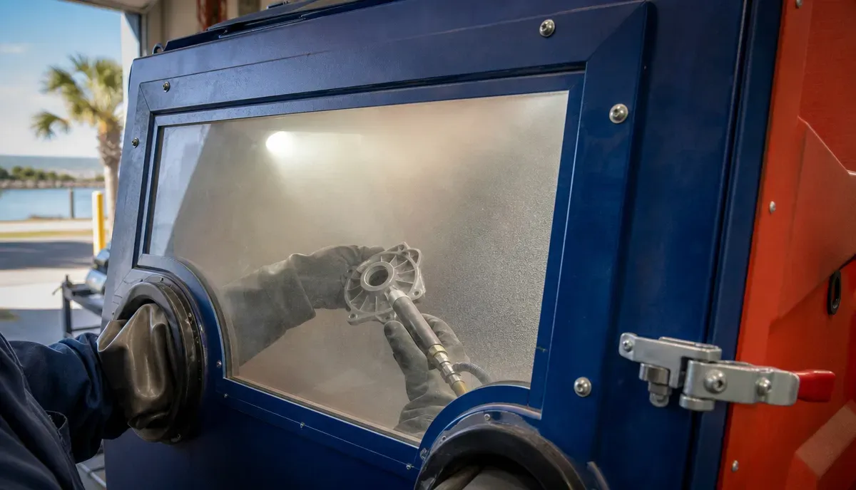 APC branded sandblasting cabinet and garnet media recovery unit